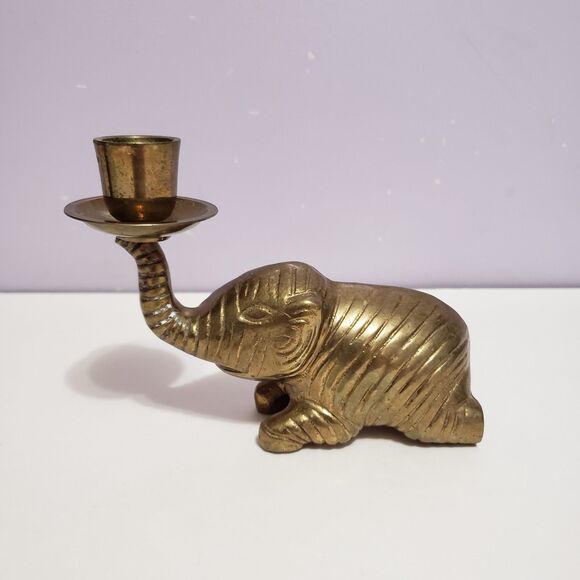 Home Decor Other - Brass Elephant Single Candle Holder Country Farmhouse Home Decor Single 4"×5"